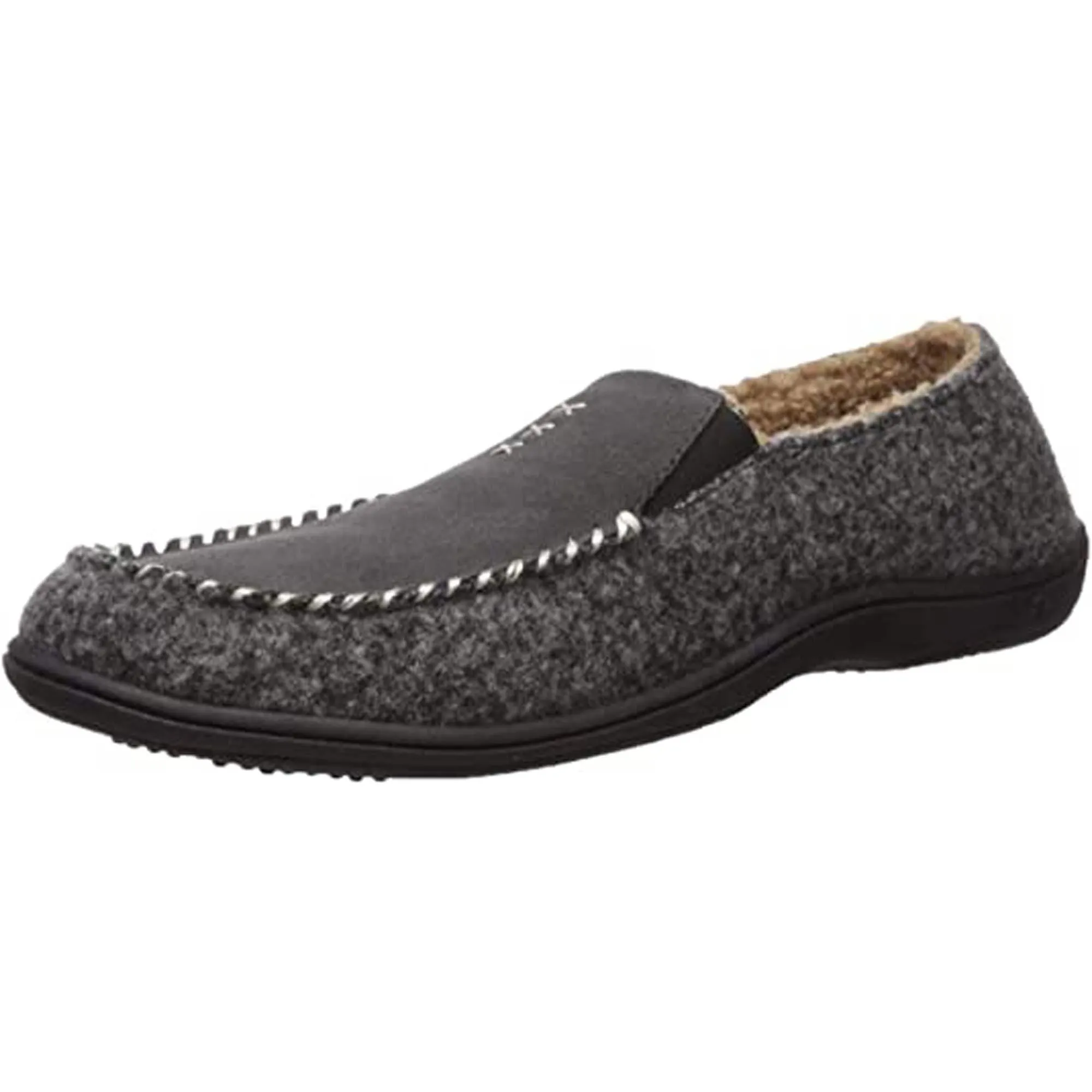 Acorn Men's Crafted Moc Slippers - Suede and Faux Wool, Ash, Large | A19016ASHML