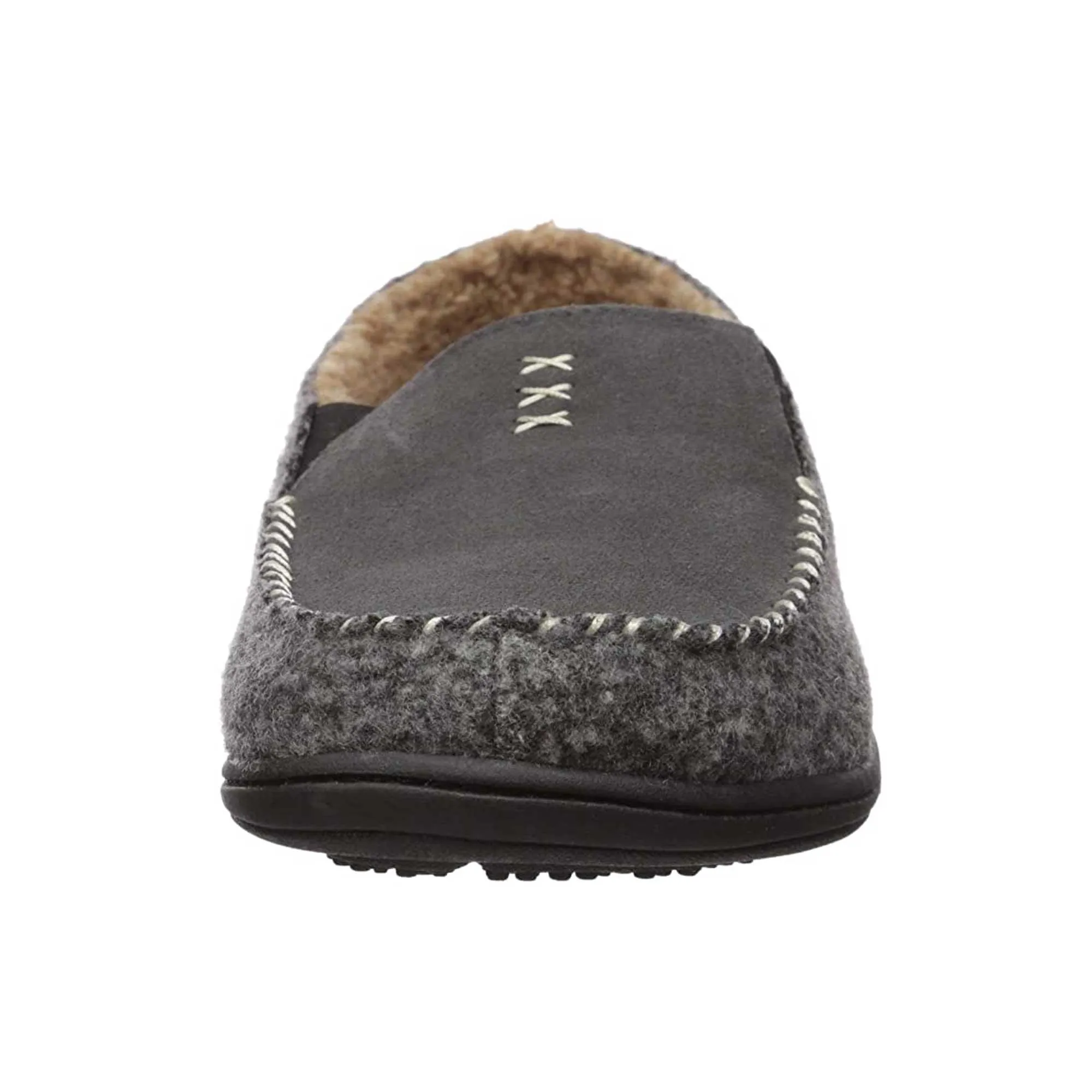 Acorn Men's Crafted Moc Slippers - Suede and Faux Wool, Ash, Large | A19016ASHML