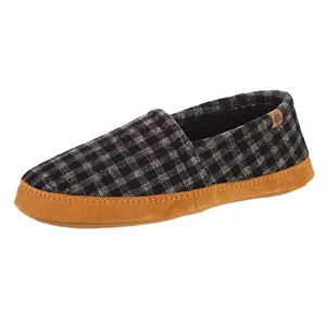 Acorn Men's Moccasins - Original Textured Uppers, Black Plaid, Large | A10086BLPML