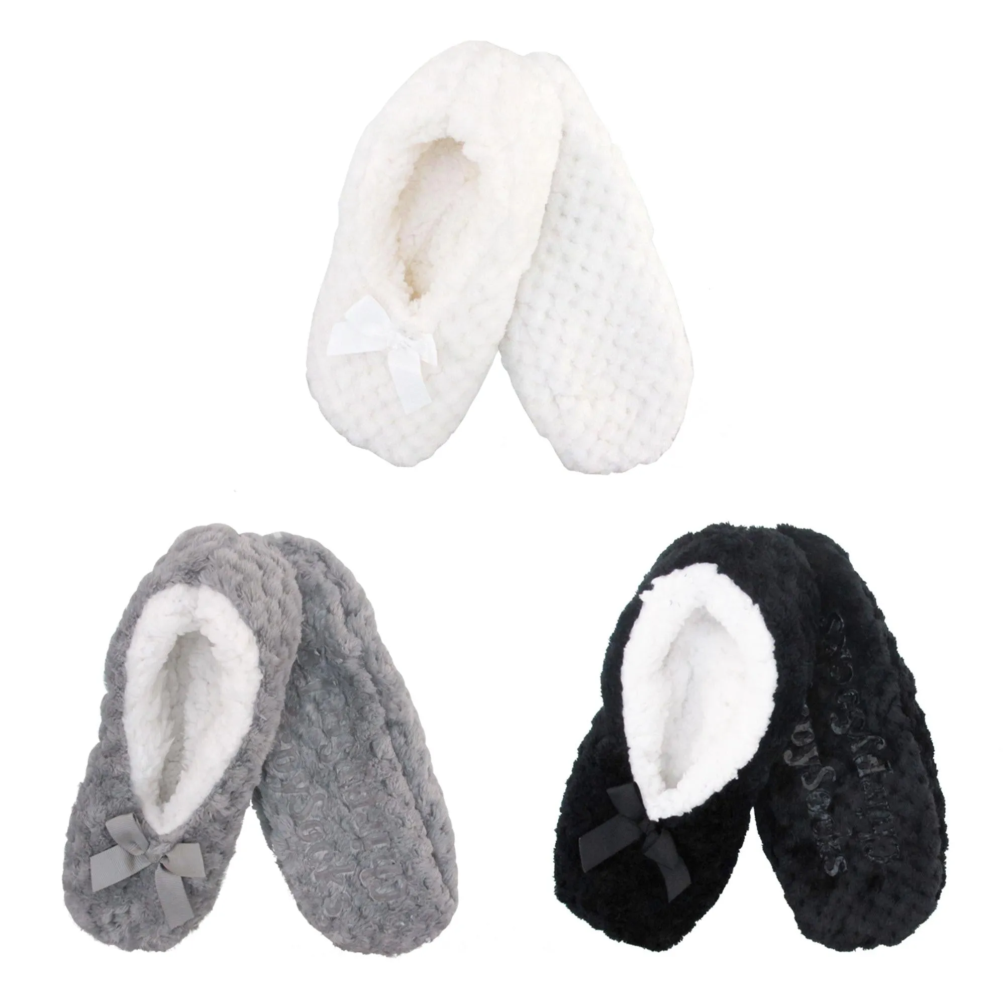 Adult Women Soft Touch Slippers Non-Slip Lined Socks, 3 Pairs