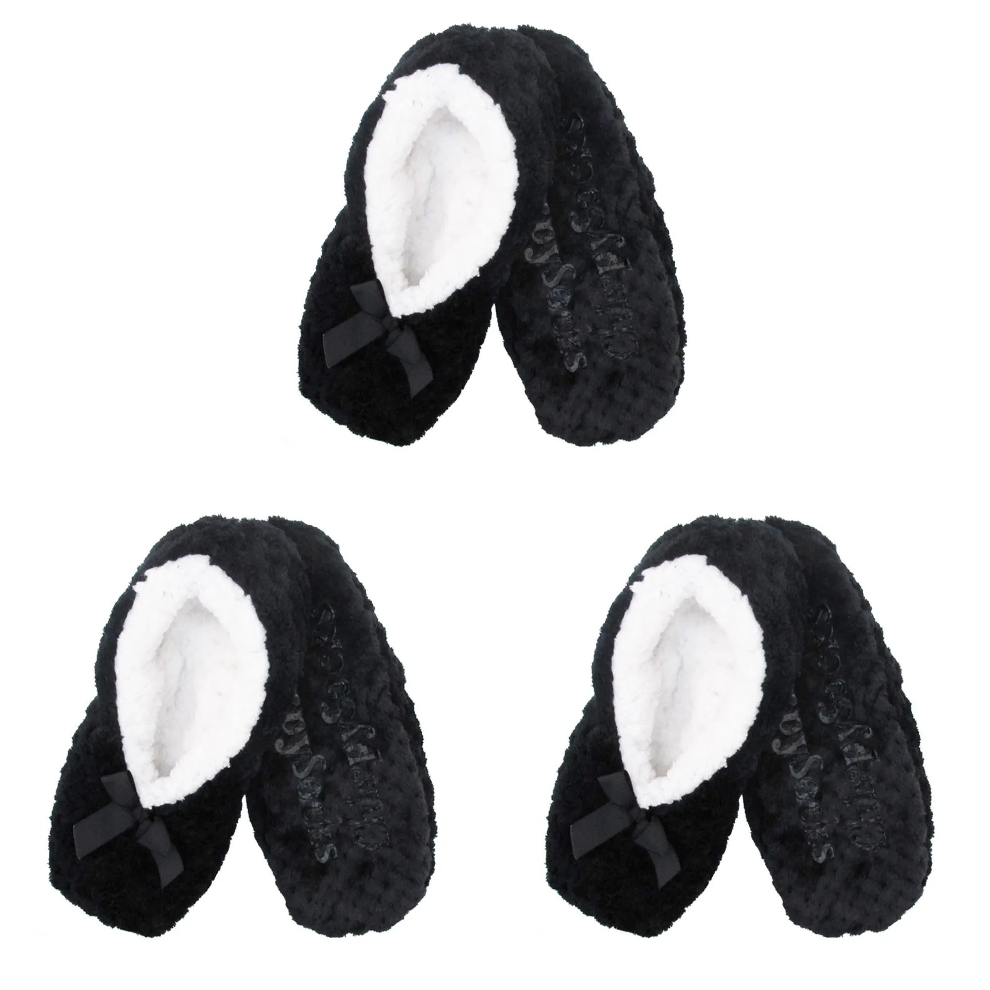 Adult Women Soft Touch Slippers Non-Slip Lined Socks, 3 Pairs