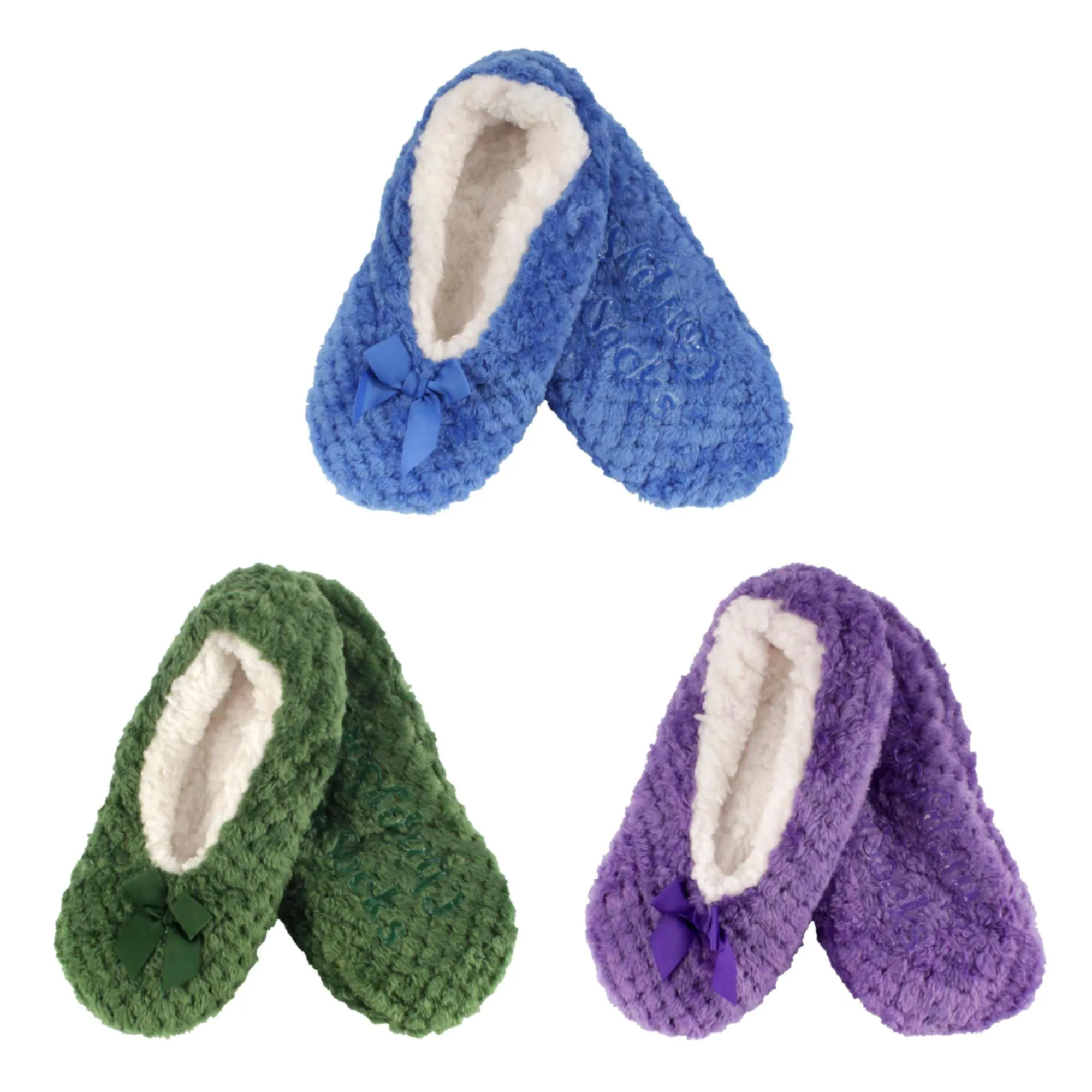 Adult Women Soft Touch Slippers Non-Slip Lined Socks, 3 Pairs