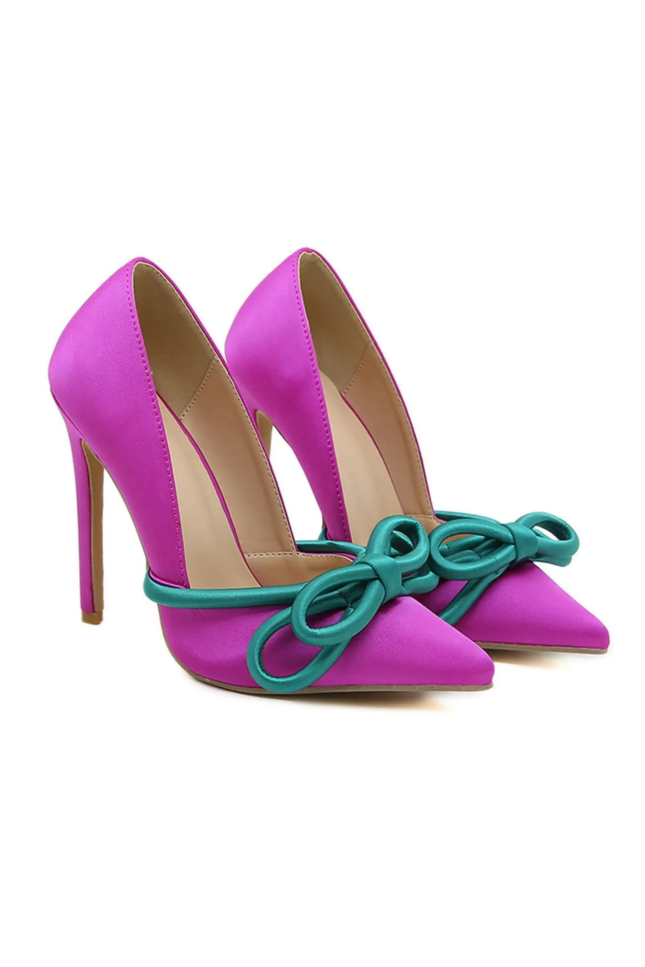 Amozae-Contrast Color Pointed Toe Bow Pumps