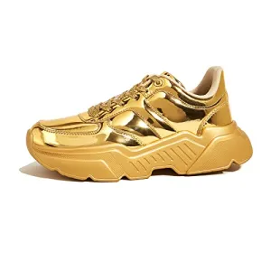 BELOS Women's Platform Chunky Sneakers Fashion Dad Sneakers Casual Lace Up Comfortable Lightweigt Walking Shoes(Gold,10 B(M) US)