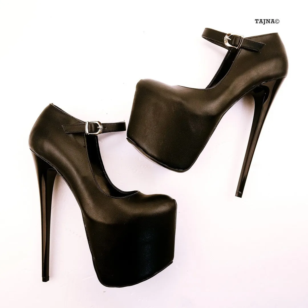 Black Ankle Strap High Heel Platform Shoes