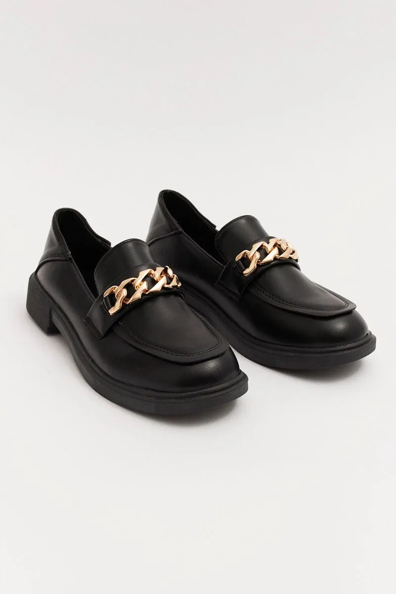 Black Chain Detail Chunky Sole Loafers