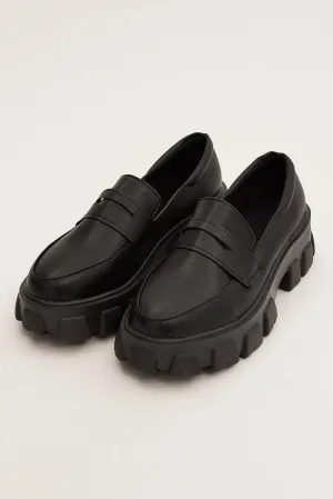 Black Chunky Sole Loafers