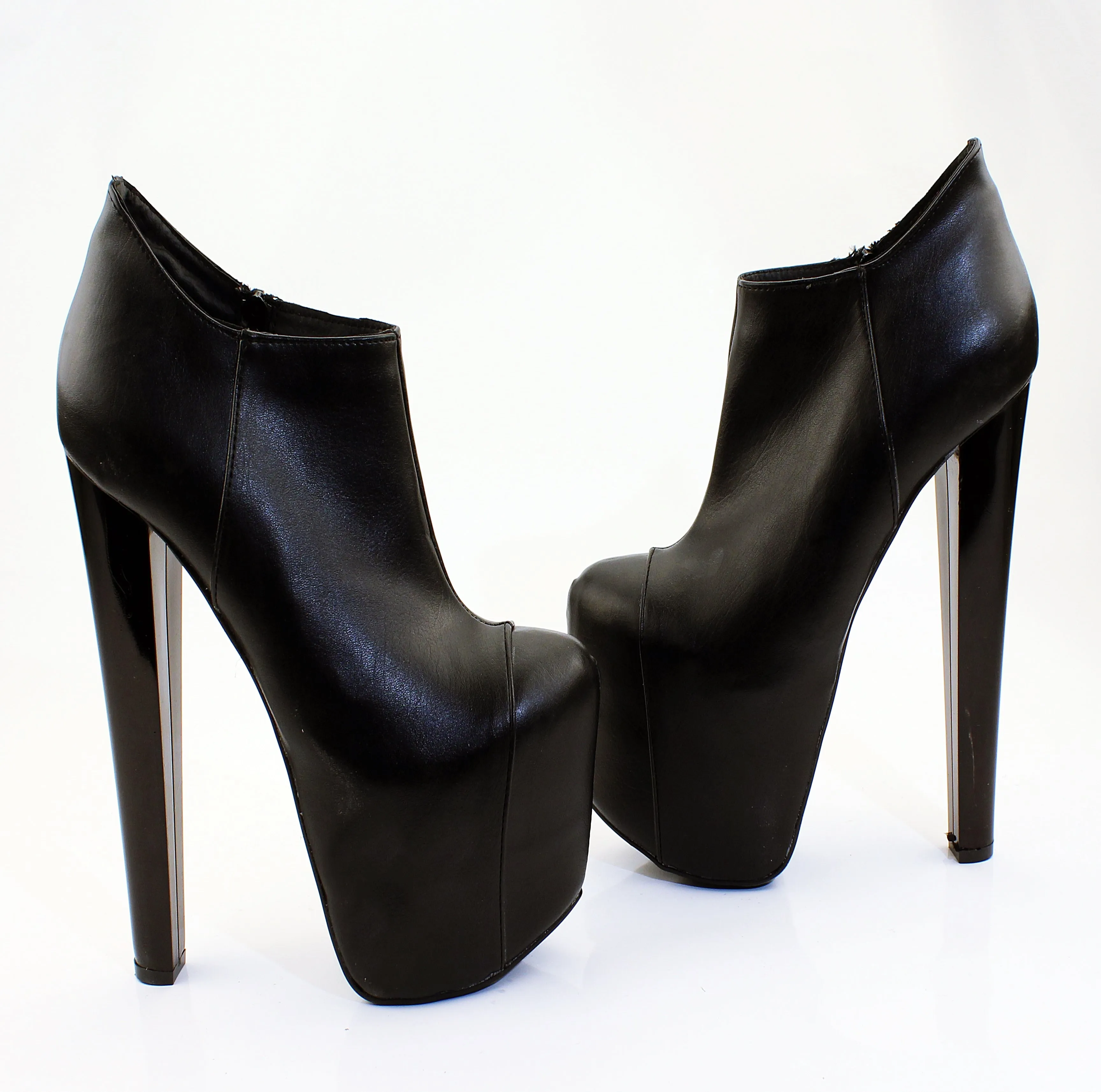 Black Faux Leather 19 cm Platform Ankle Booties