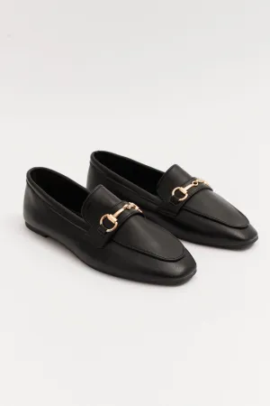 Black Flat Loafers With Buckle