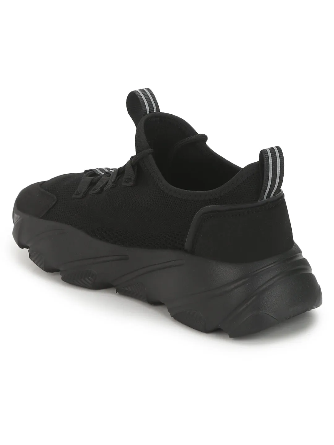 Black Knitted Cleated Bottom Lace-Up Chunky Sneakers