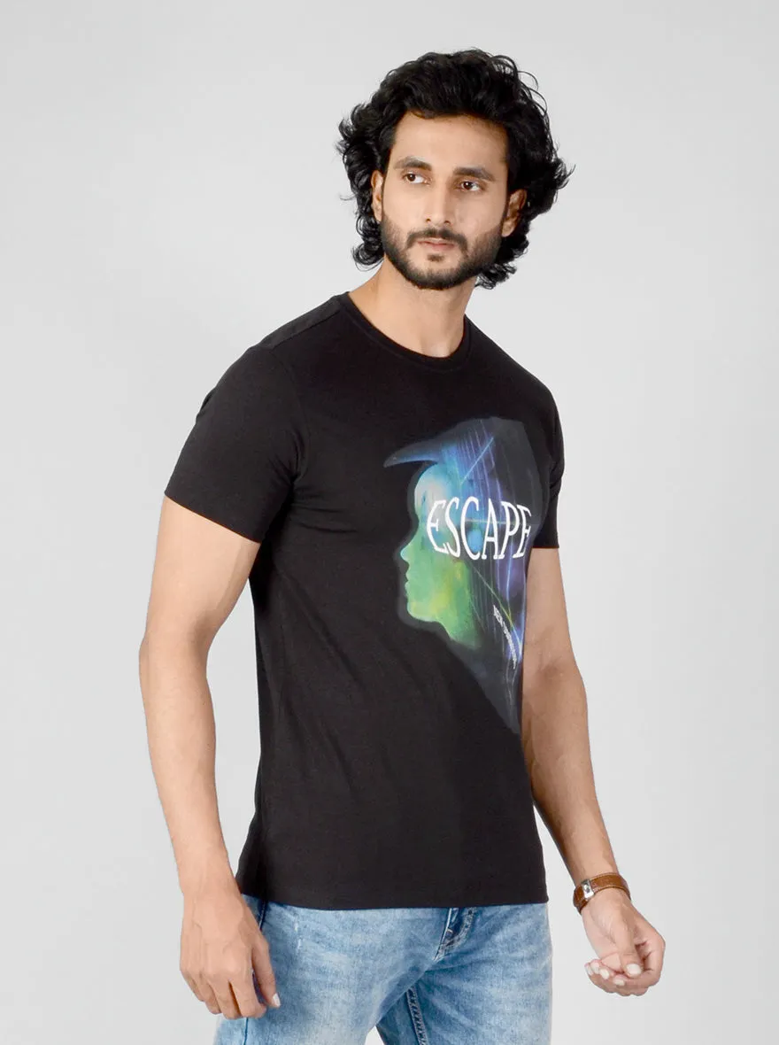 Black Printed Slim Fit T-shirt | JadeBlue