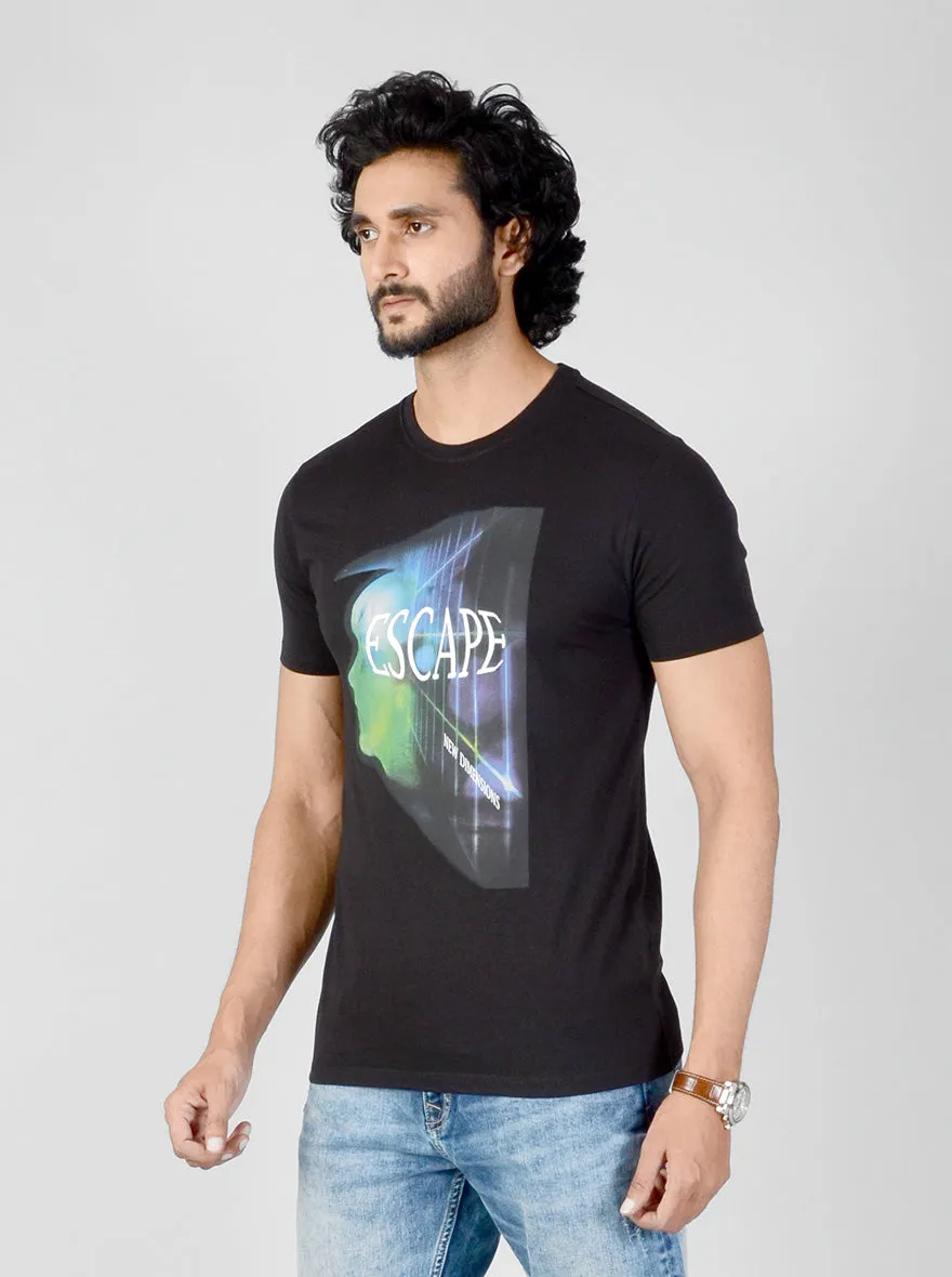 Black Printed Slim Fit T-shirt | JadeBlue