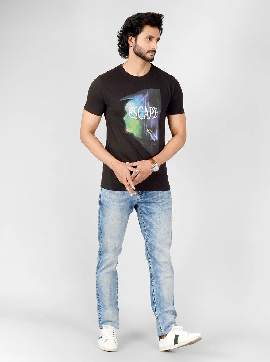 Black Printed Slim Fit T-shirt | JadeBlue