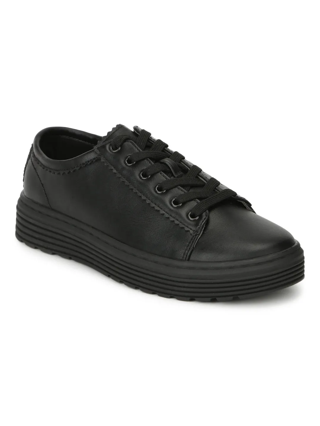 Black PU Lace-Up Creeper Shoes