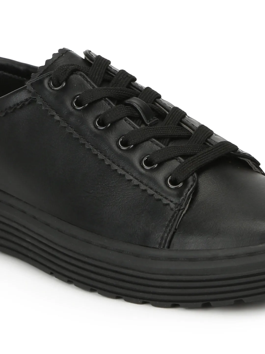 Black PU Lace-Up Creeper Shoes