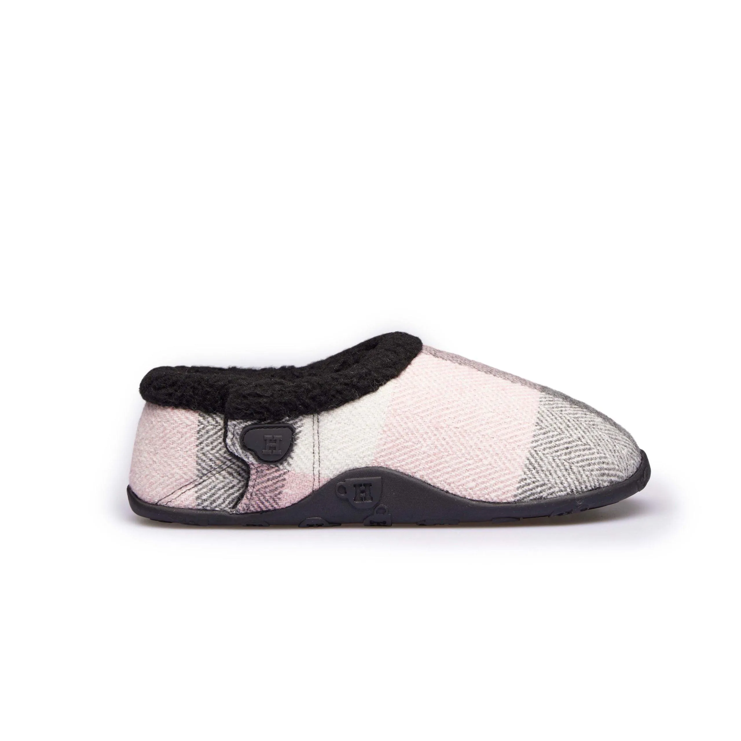 Charlotte - Pink Grey Cream Check Women's Slippers