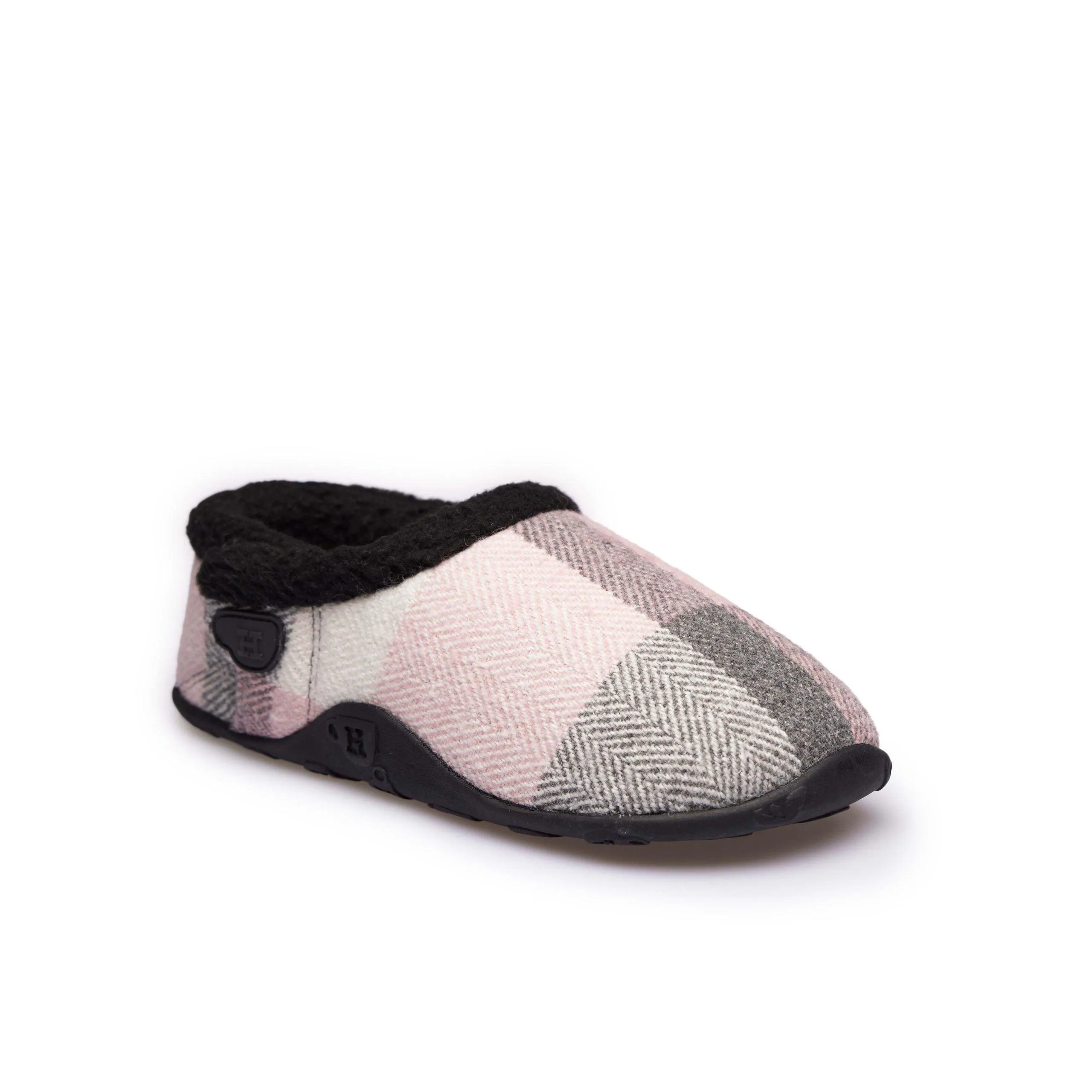 Charlotte - Pink Grey Cream Check Women's Slippers