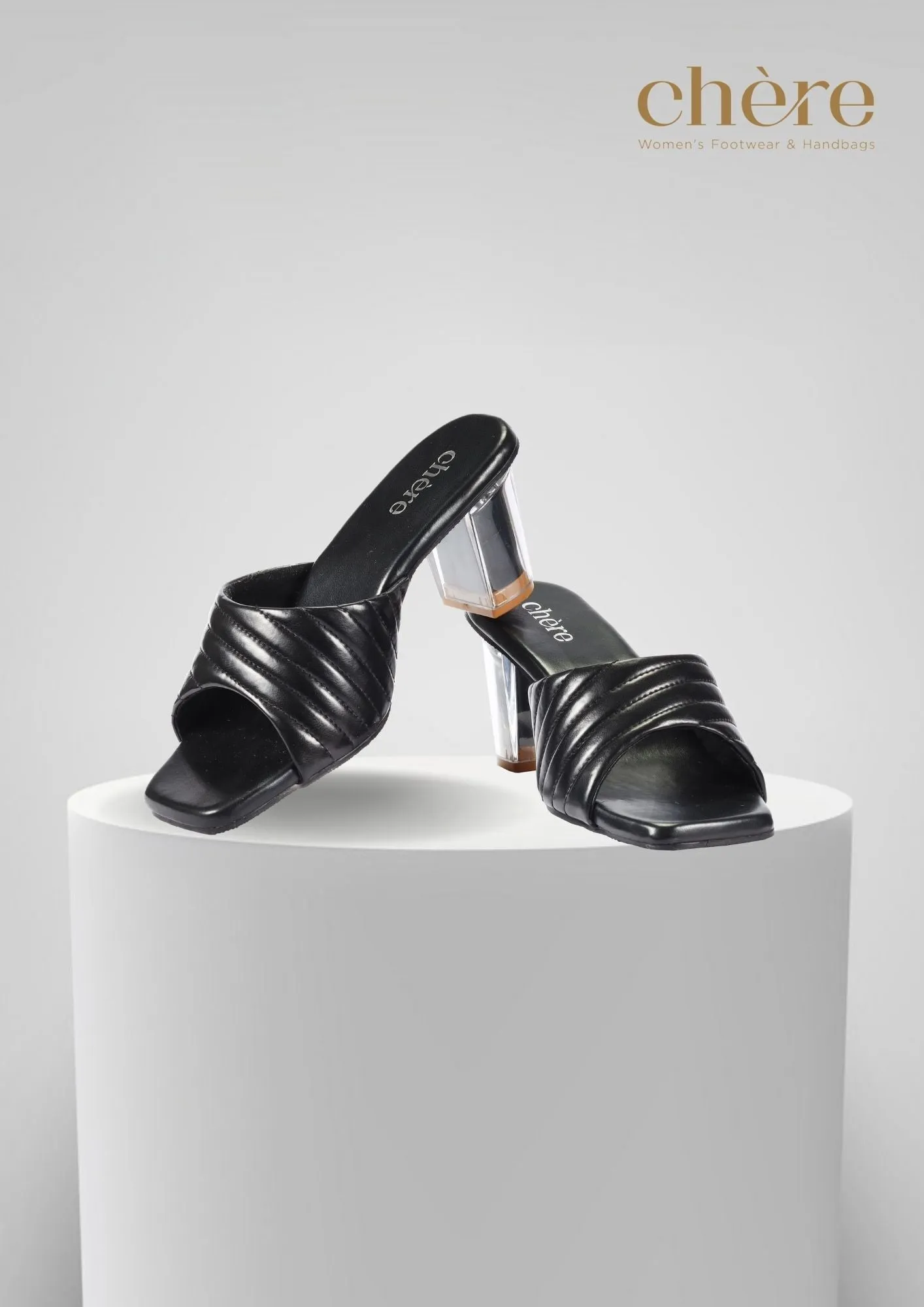 Chic Black Quilted Strap Block Heels for Women