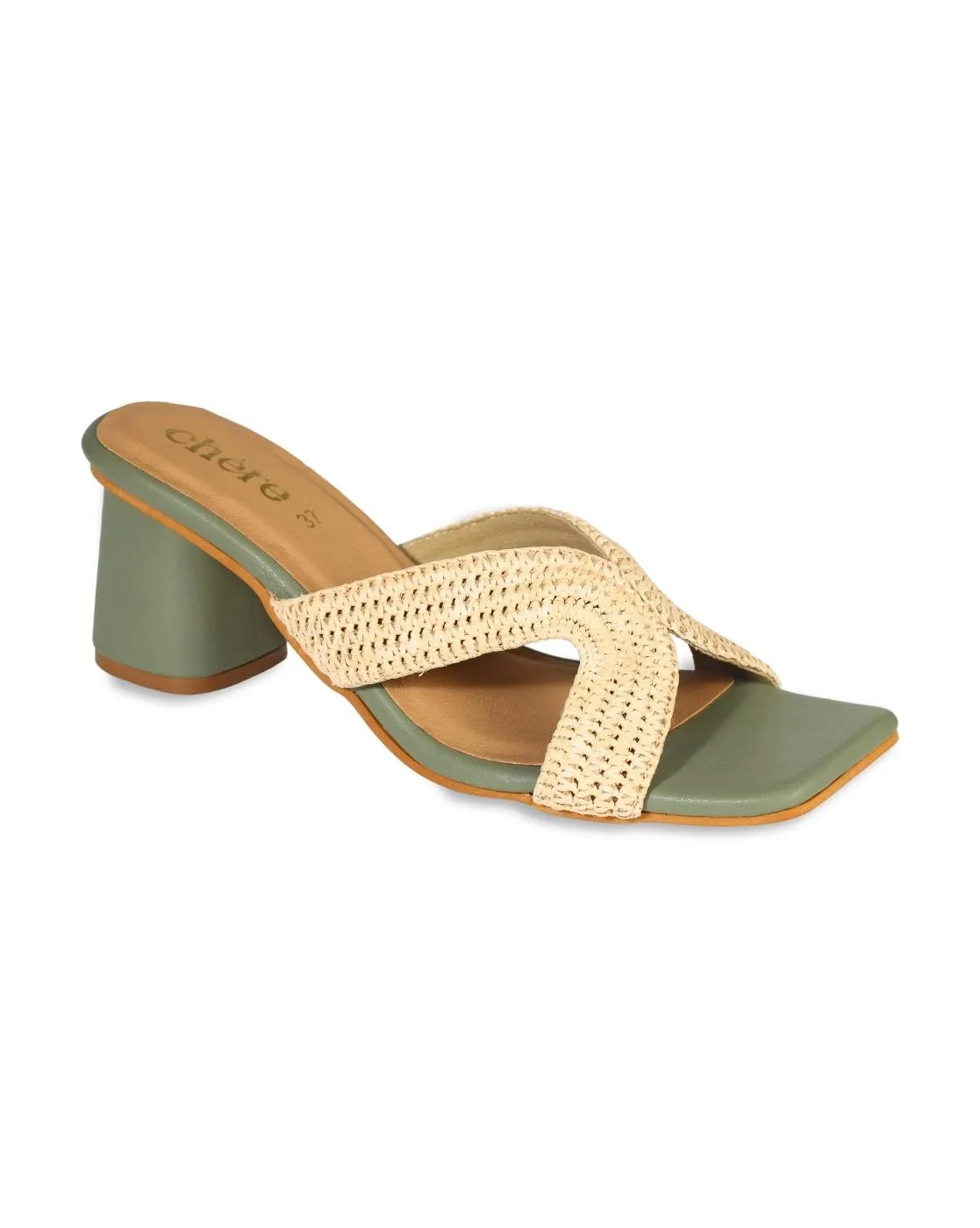 Color block Raffia Strap Block Heels for Women