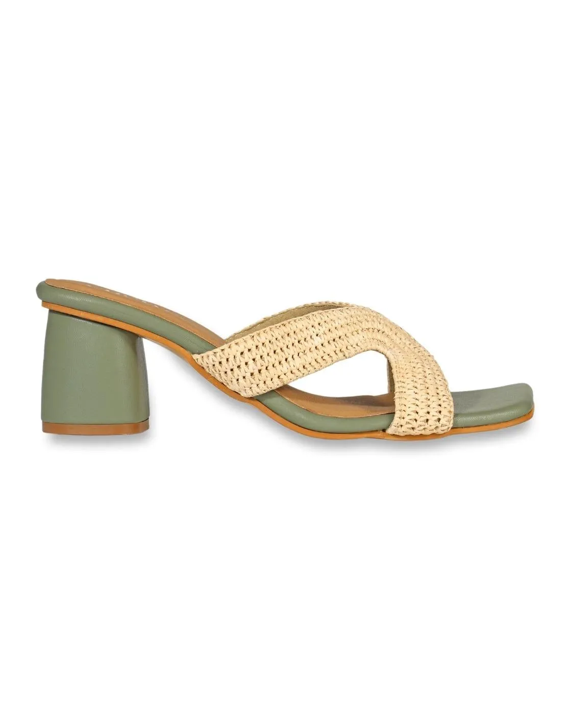 Color block Raffia Strap Block Heels for Women