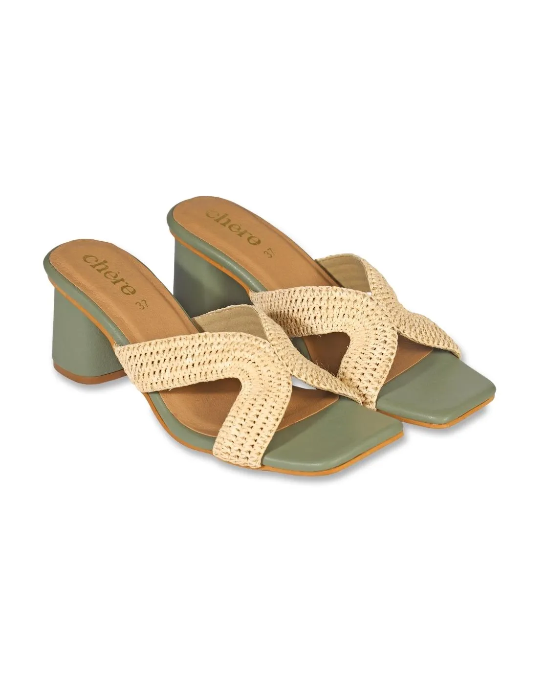 Color block Raffia Strap Block Heels for Women