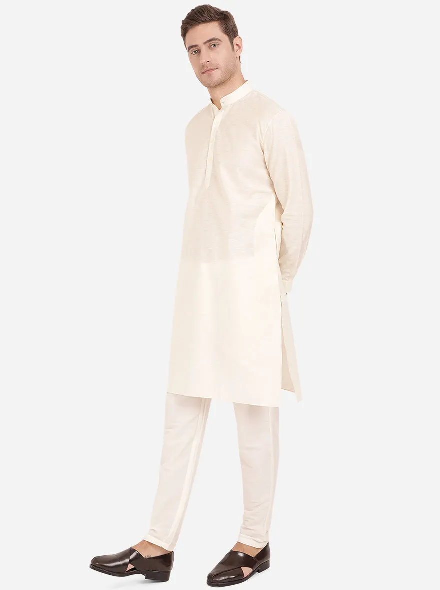 Cream Self Textured Regular Fit Modi Kurta | JadeBlue