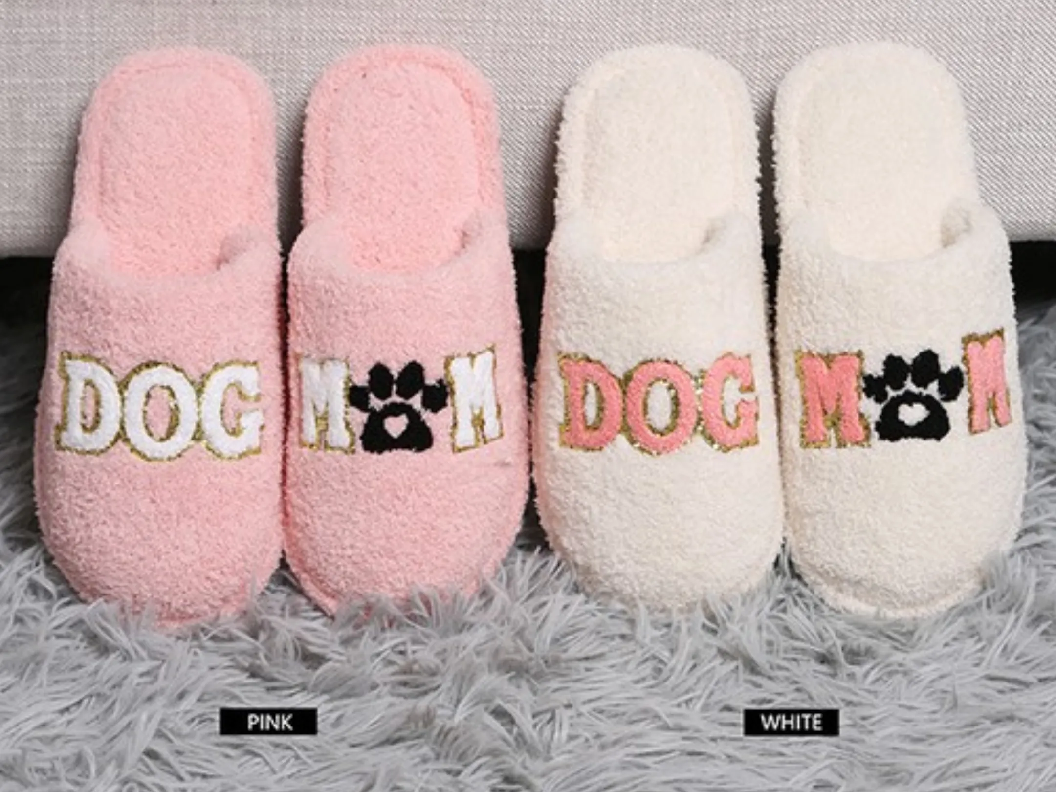 Dog Mom Paw Soft Home Indoor Floor Slippers - Pink or White