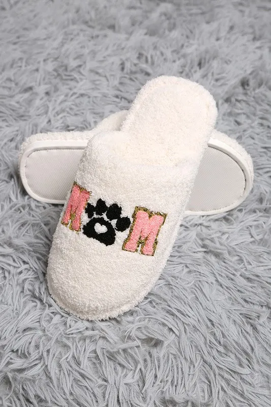 Dog Mom Paw Soft Home Indoor Floor Slippers - Pink or White