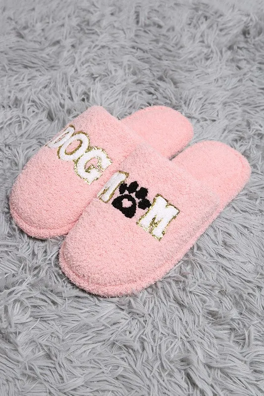 Dog Mom Paw Soft Home Indoor Floor Slippers - Pink or White