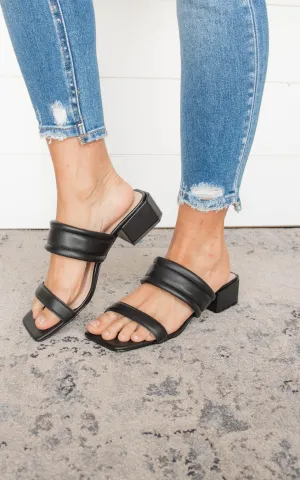 Dual Band Chunky Heel Slide Sandals - Black - Final Sale