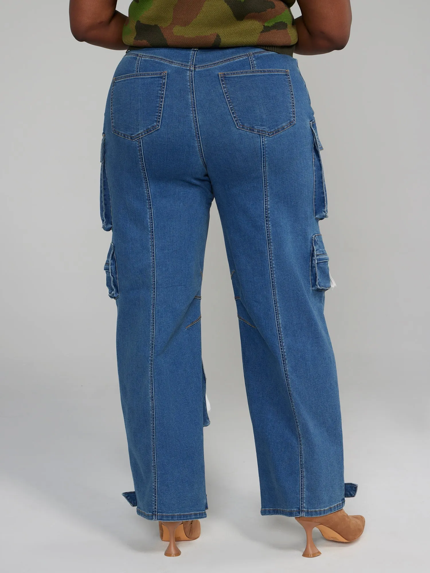 Fashion To Figure - High Rise Straight Leg Denim Cargo Jeans - Tall Inseam