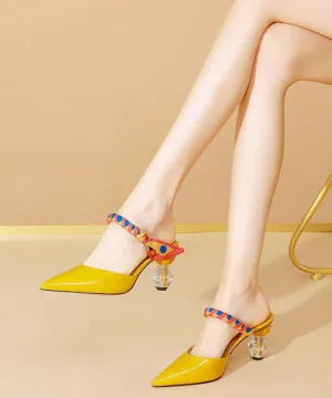 Fashion Yellow Pointed Toe Soft High Heel Slippers LC0187