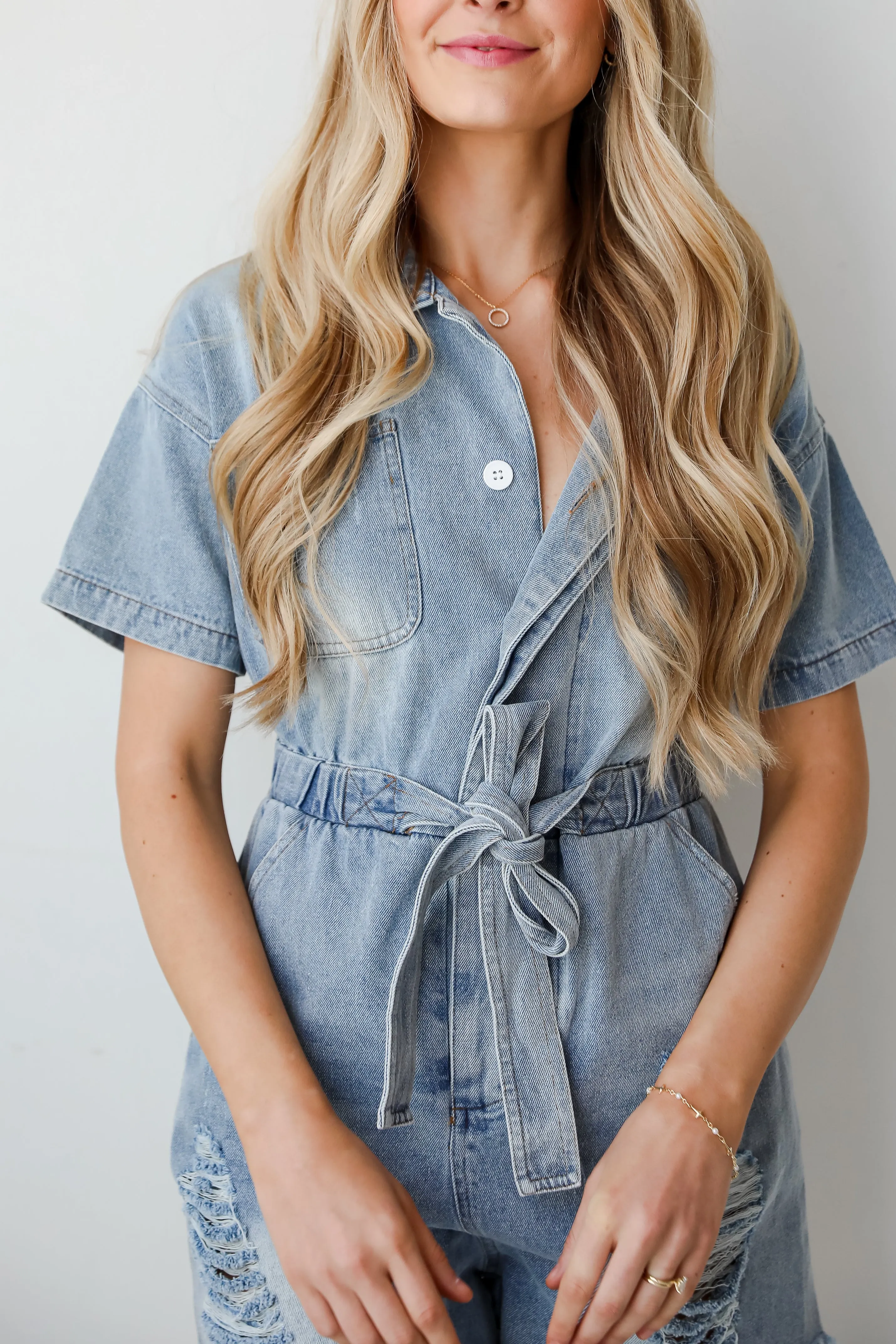 FINAL SALE - Summer Girl Distressed Denim Romper