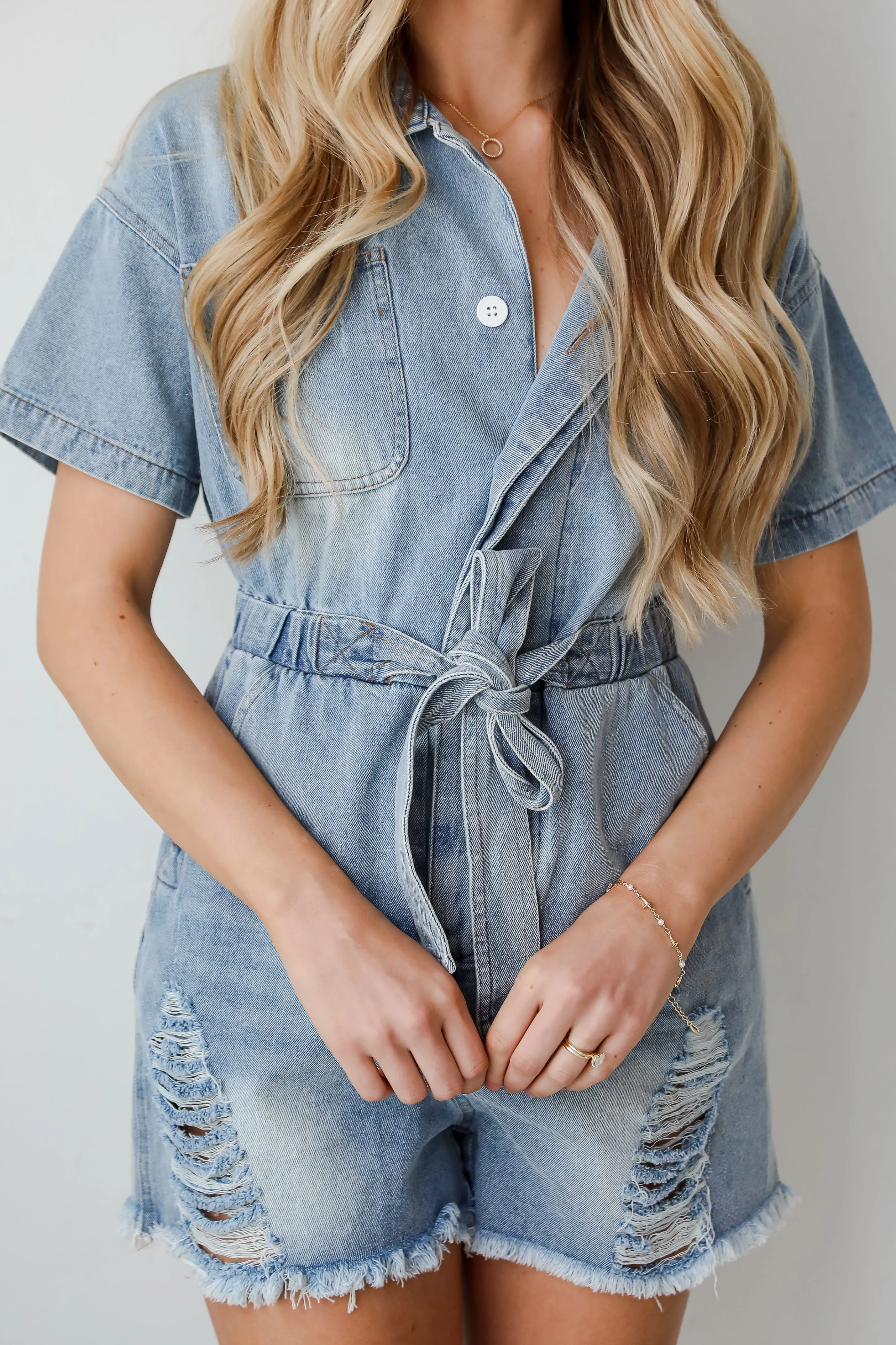 FINAL SALE - Summer Girl Distressed Denim Romper