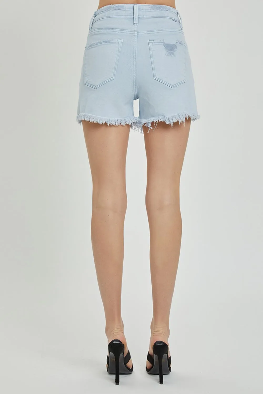 Full Size High Rise Distressed Detail Denim Shorts