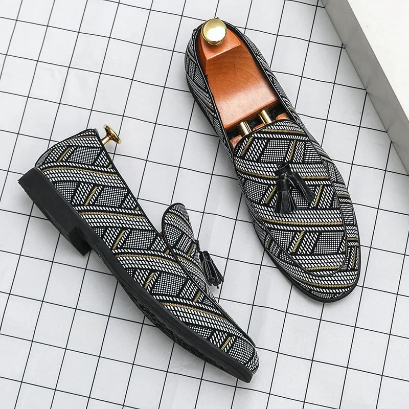 Geometric Lines Pattern Tassels Loafers