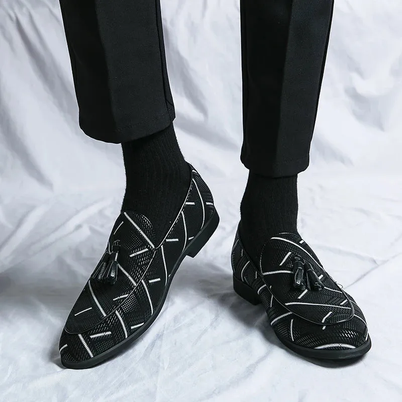 Geometric Lines Pattern Tassels Loafers