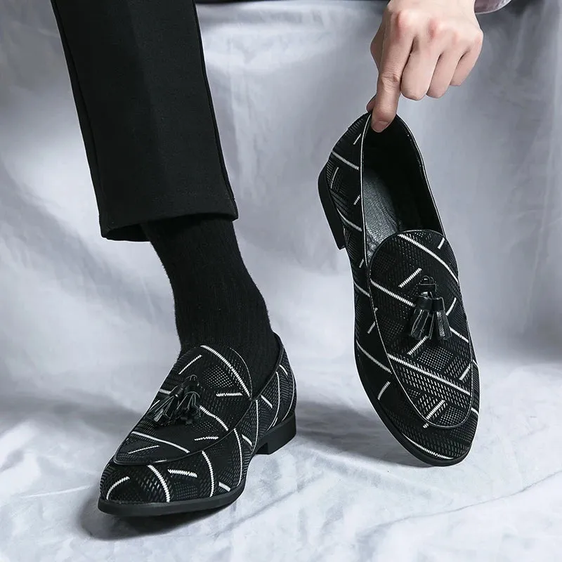 Geometric Lines Pattern Tassels Loafers