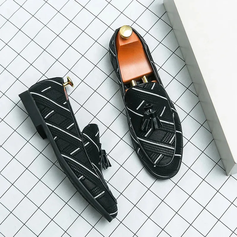 Geometric Lines Pattern Tassels Loafers