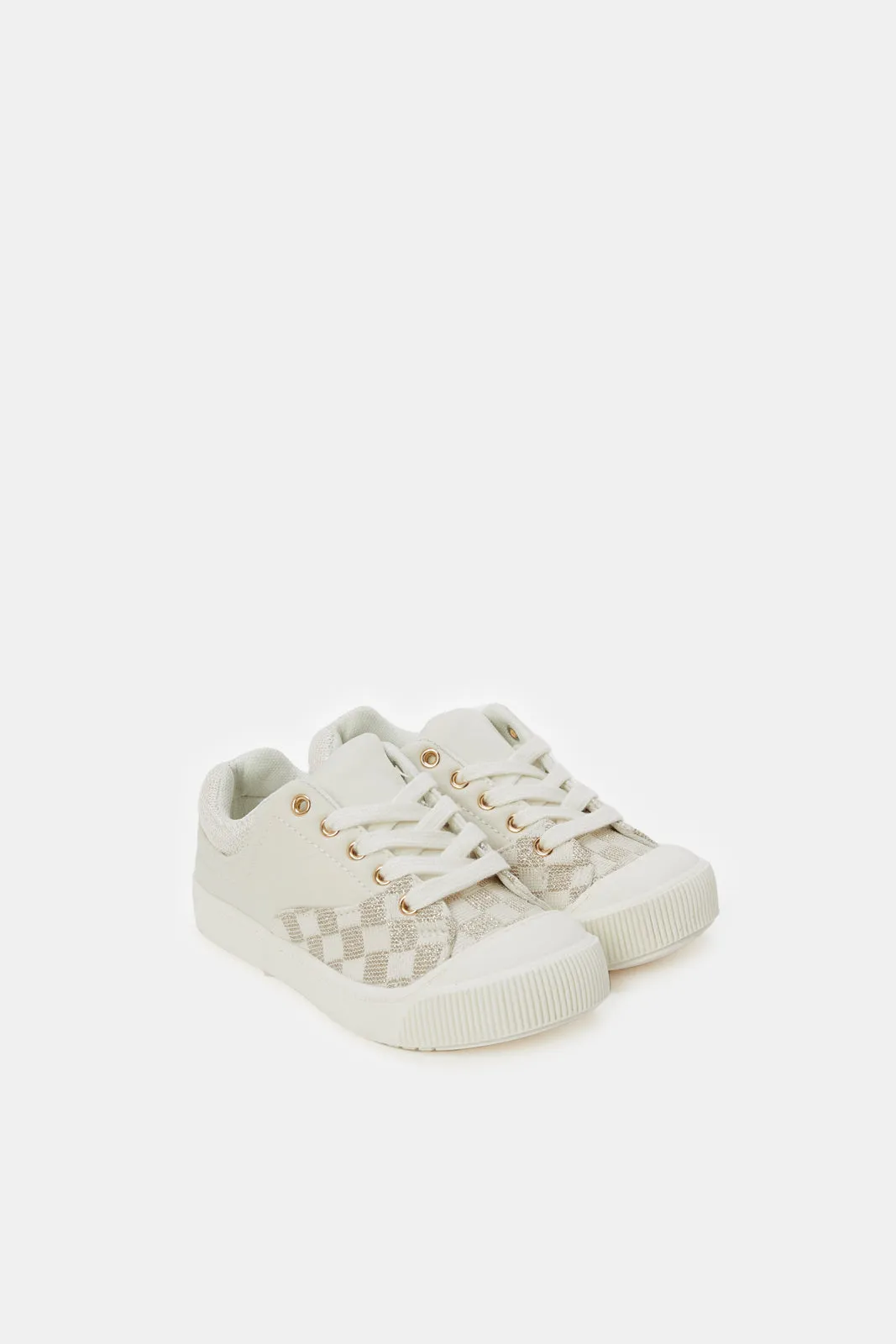 Girls White Lace-Up Sneakers