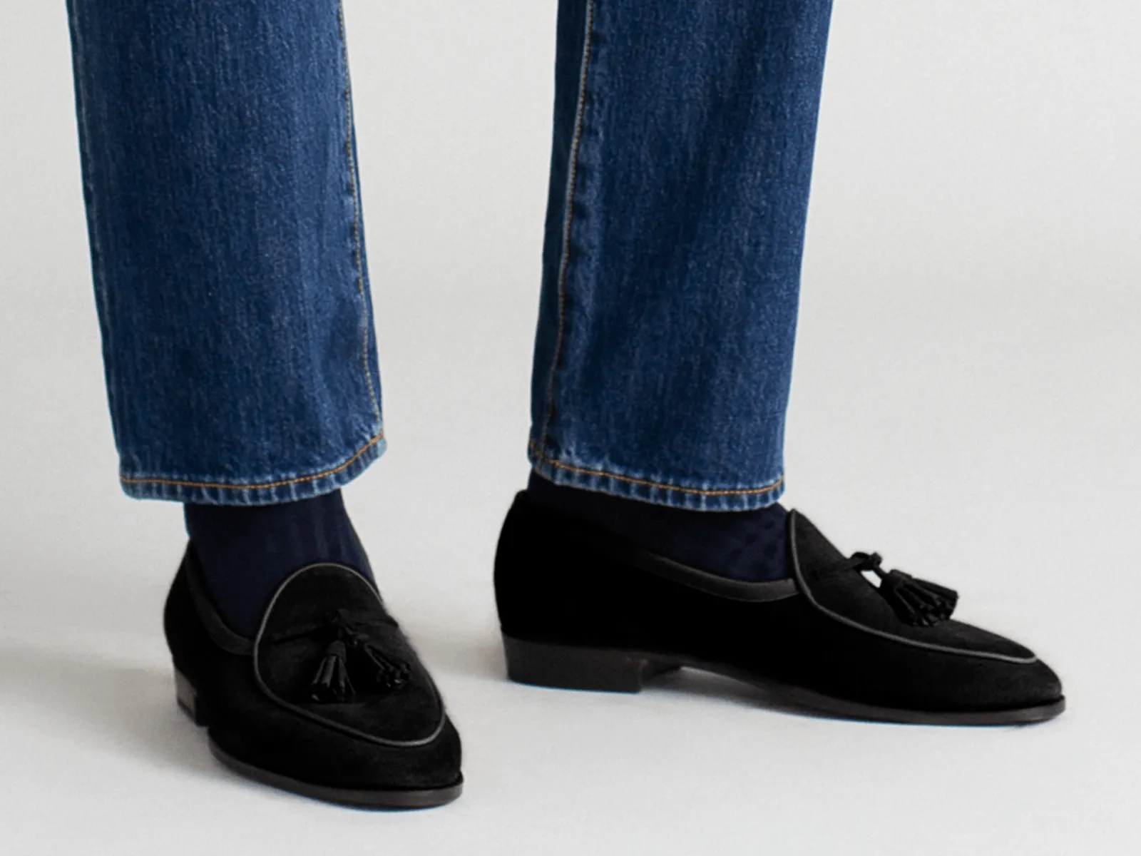 Grand Seine Tassel Loafers in Black Noble Suede