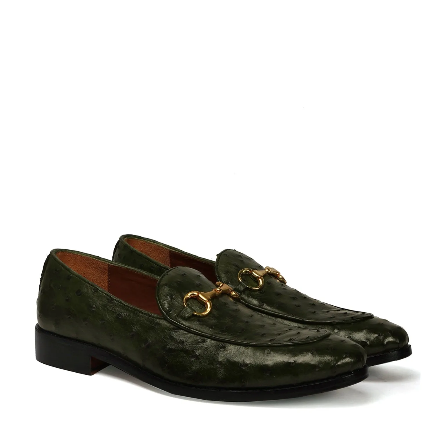 Green Loafer Exclusive Authentic Ostrich Leather with Horse-Bit Buckle