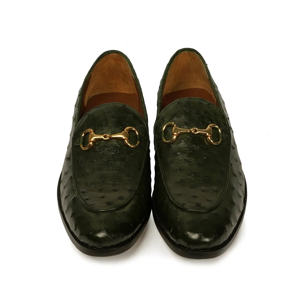 Green Loafer Exclusive Authentic Ostrich Leather with Horse-Bit Buckle