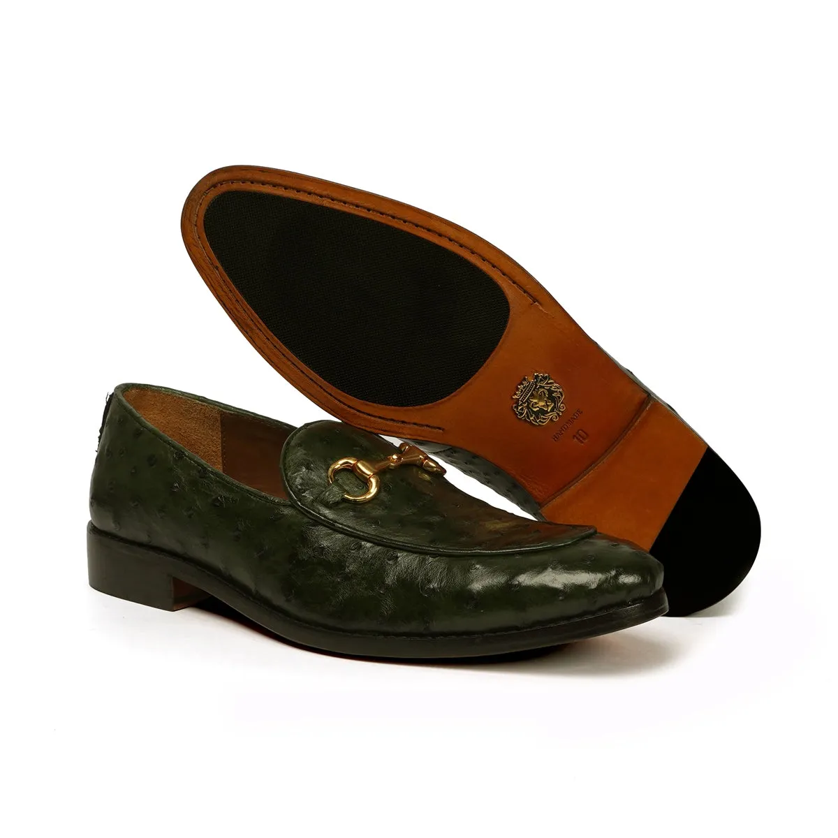 Green Loafer Exclusive Authentic Ostrich Leather with Horse-Bit Buckle