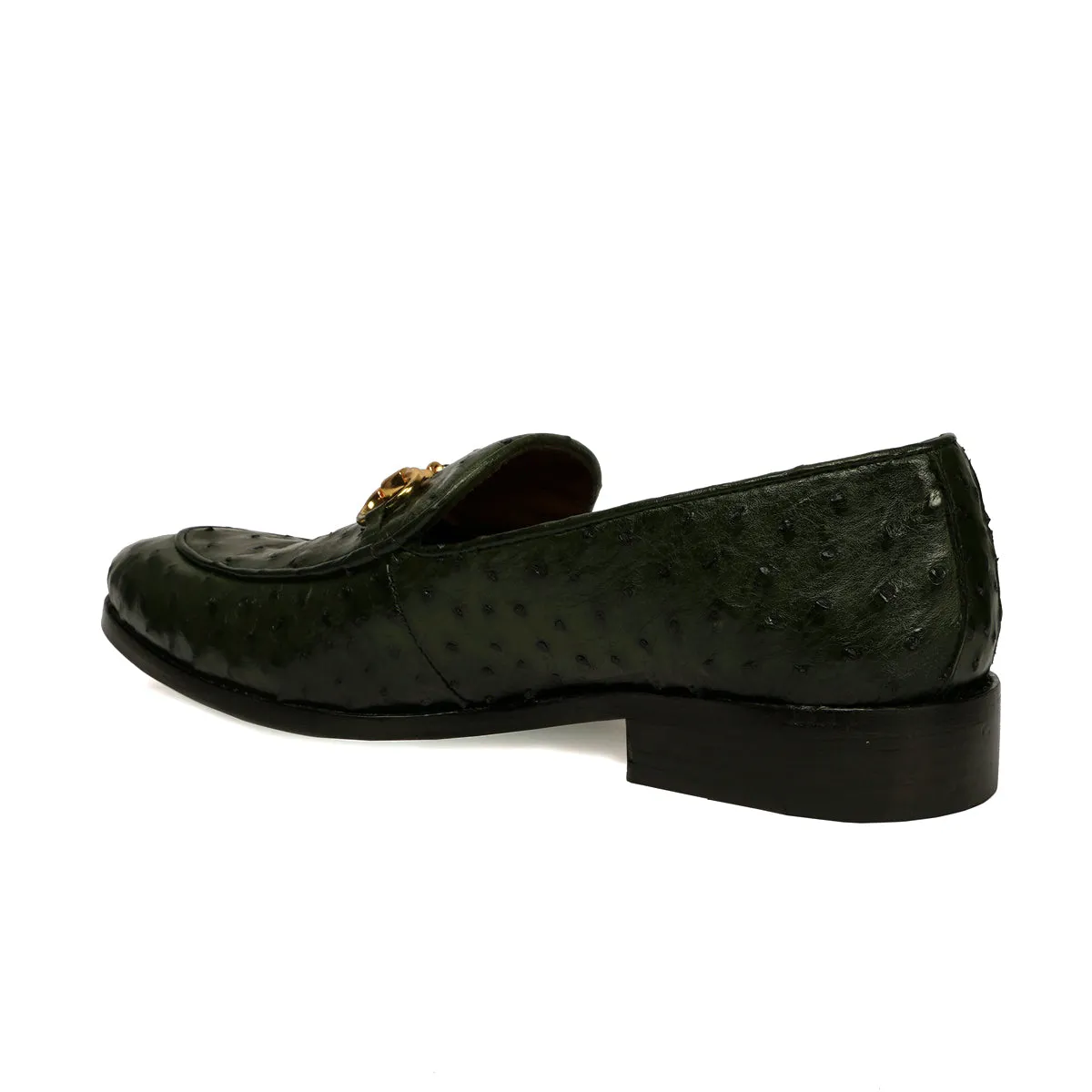 Green Loafer Exclusive Authentic Ostrich Leather with Horse-Bit Buckle