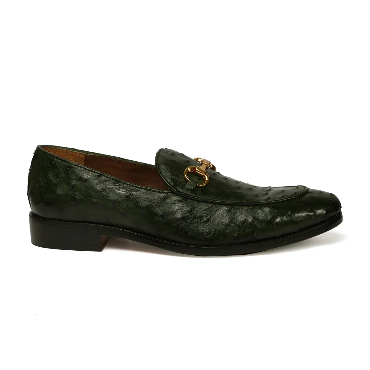 Green Loafer Exclusive Authentic Ostrich Leather with Horse-Bit Buckle