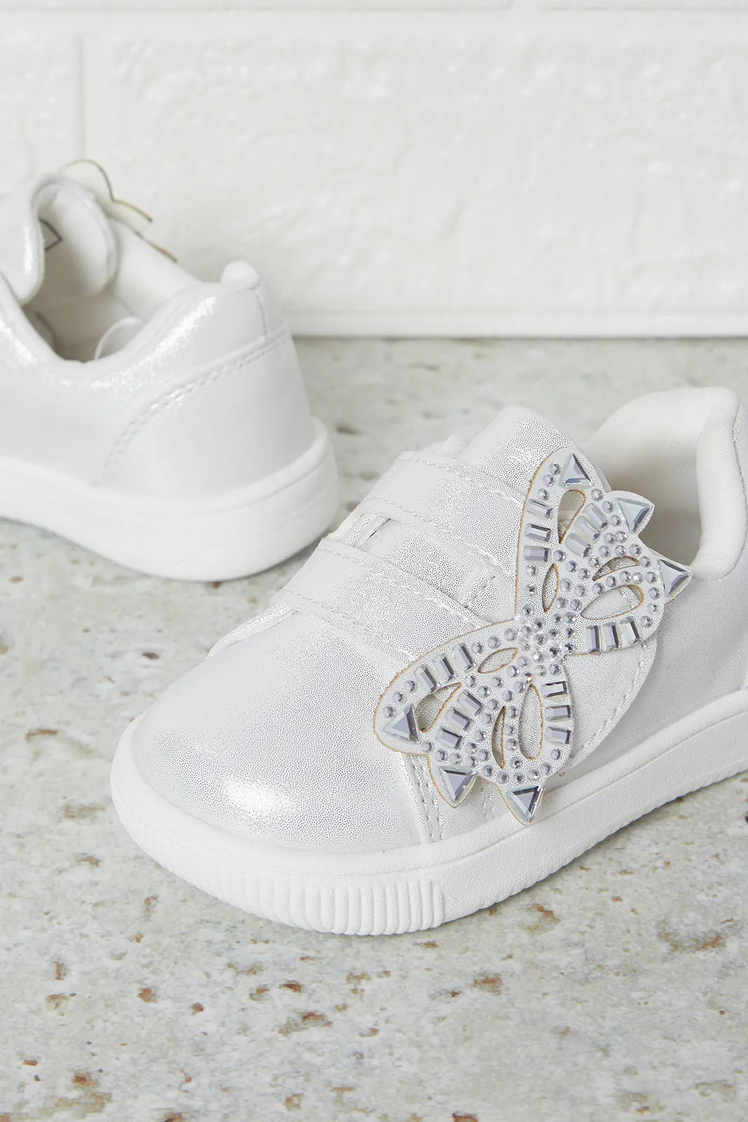 Infant Girls Silver Butterfly Sneakers