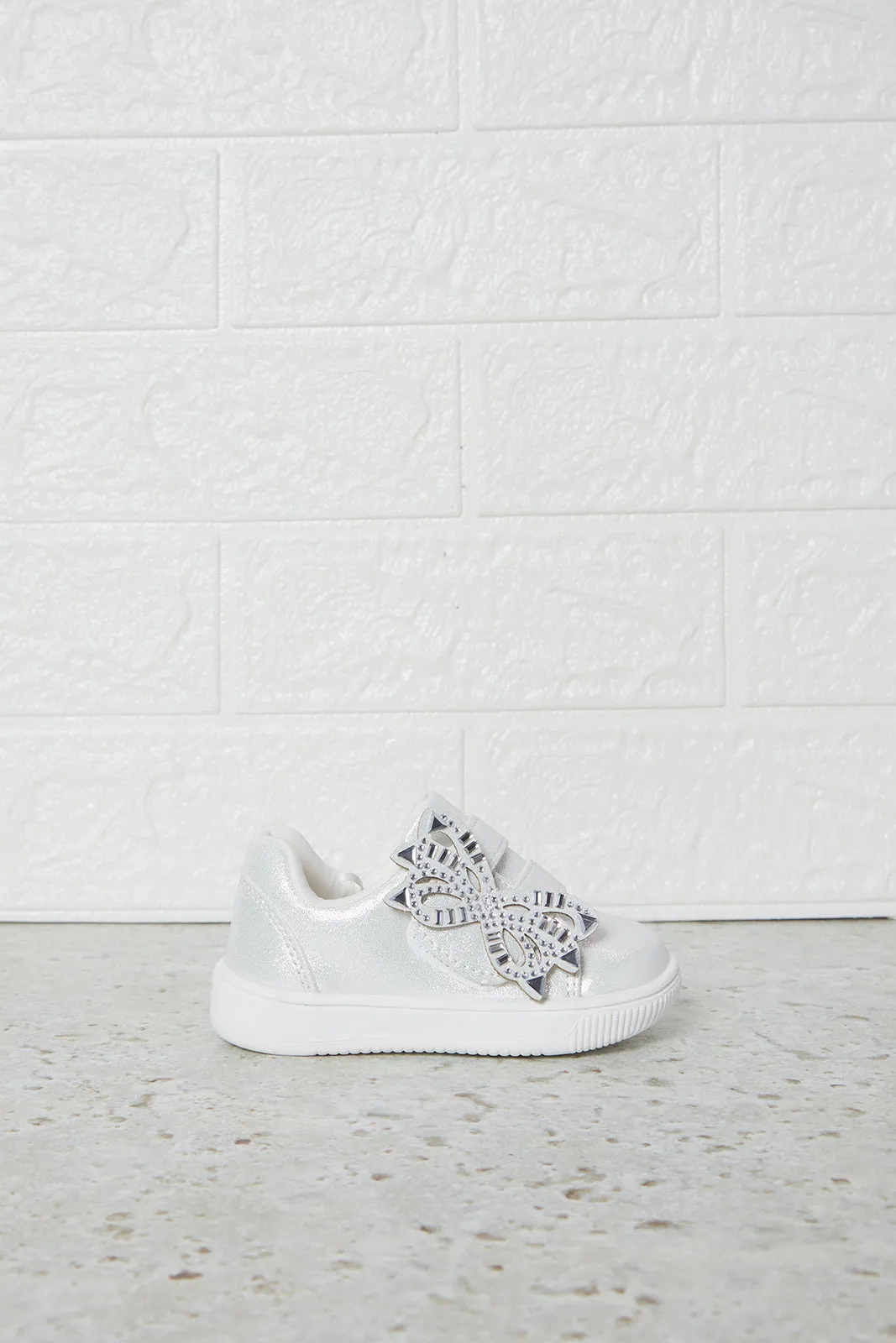 Infant Girls Silver Butterfly Sneakers