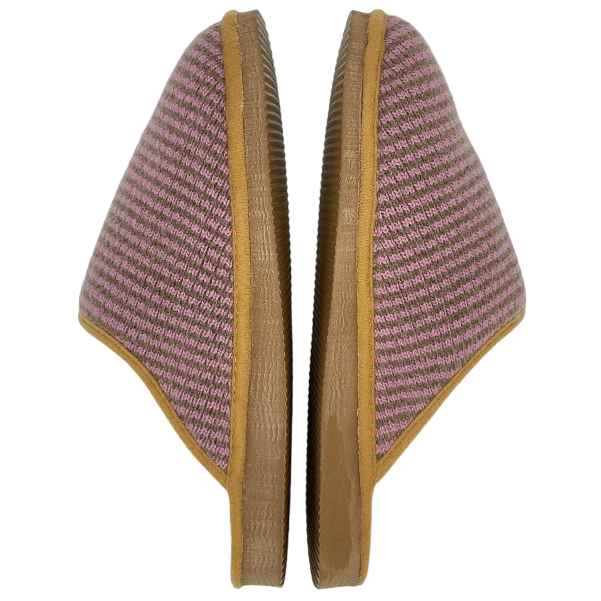 Lilac & Soft Brown Stripe Lambswool & Sheepskin Slippers