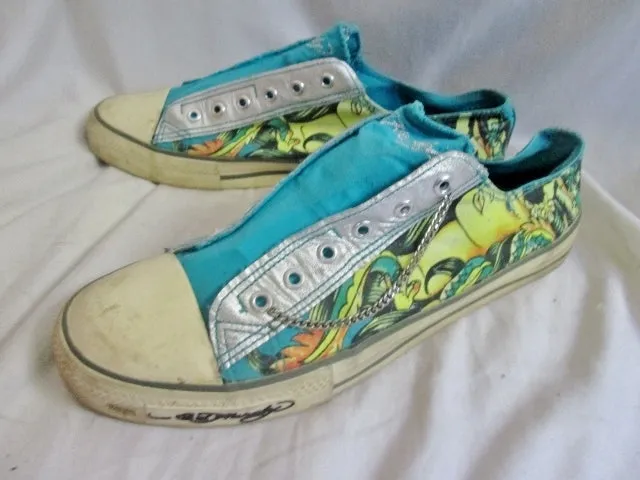 Mens ED HARDY Lowrise Sneaker Trainer Sports Tennis Shoe 13 TURQUOISE BLUE Vegan